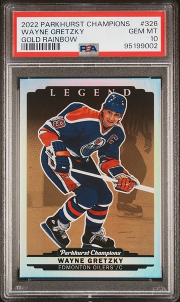  2022-23 Upper Deck Parkhurst Champions Wayne Gretzky #326 Gold Rainbow Edmonton Oilers PSA GEM MINT 10